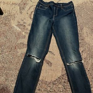 Jordache jeggings kids 14/16 xl/xg dark blue ripped on the knees 5 pockets dark